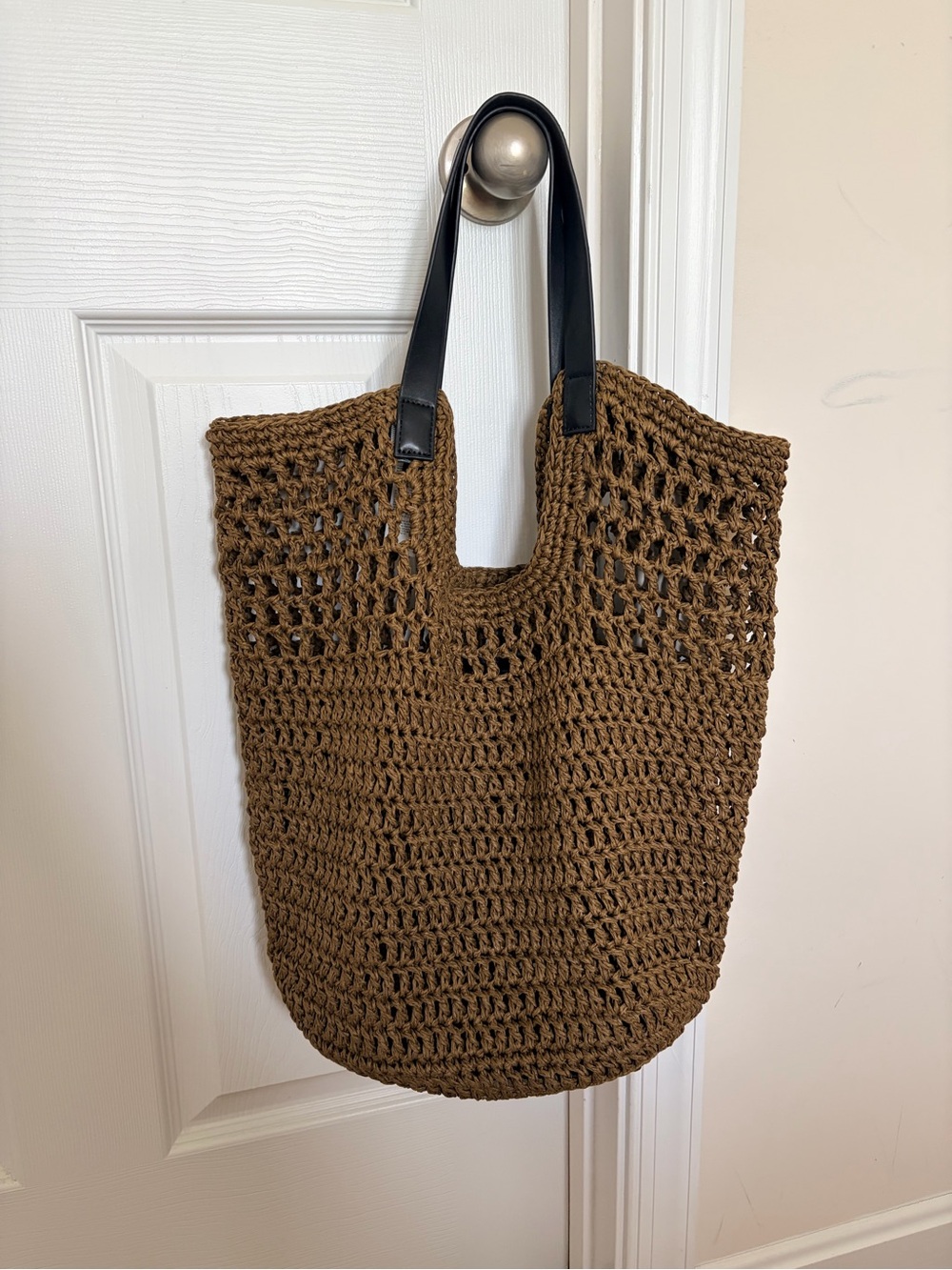 Banana Republic Brown Crochet Tote with Black Handles